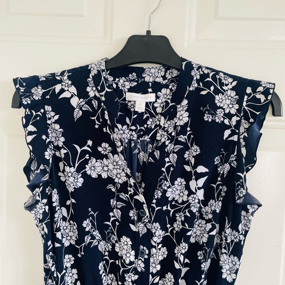 Charter Club Women’s Floral Ruffle Flutter Sleeve Belted Dress 8P DARK BLUE. - Picture 11 of 12